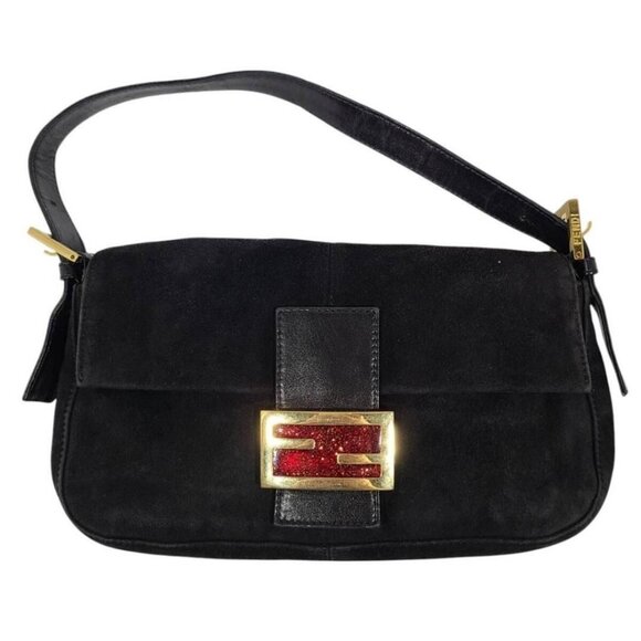 Authentic FENDI Mamma Zucca Bucket Baguette Shoulder Flap Bag Black Purse Tote - Picture 1 of 7